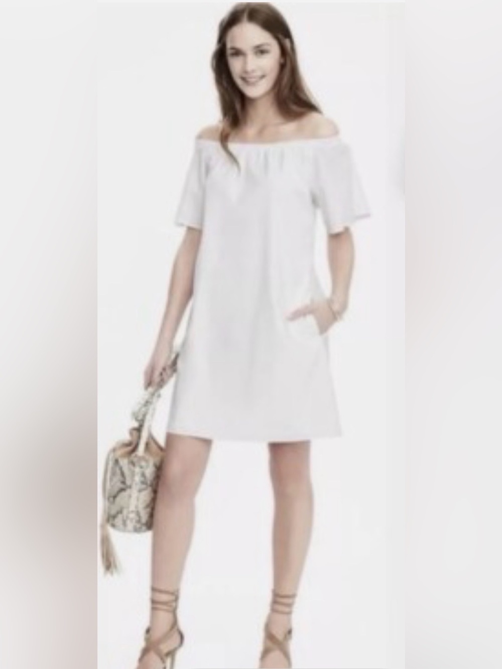 J. Crew White Off-Shoulder Dress